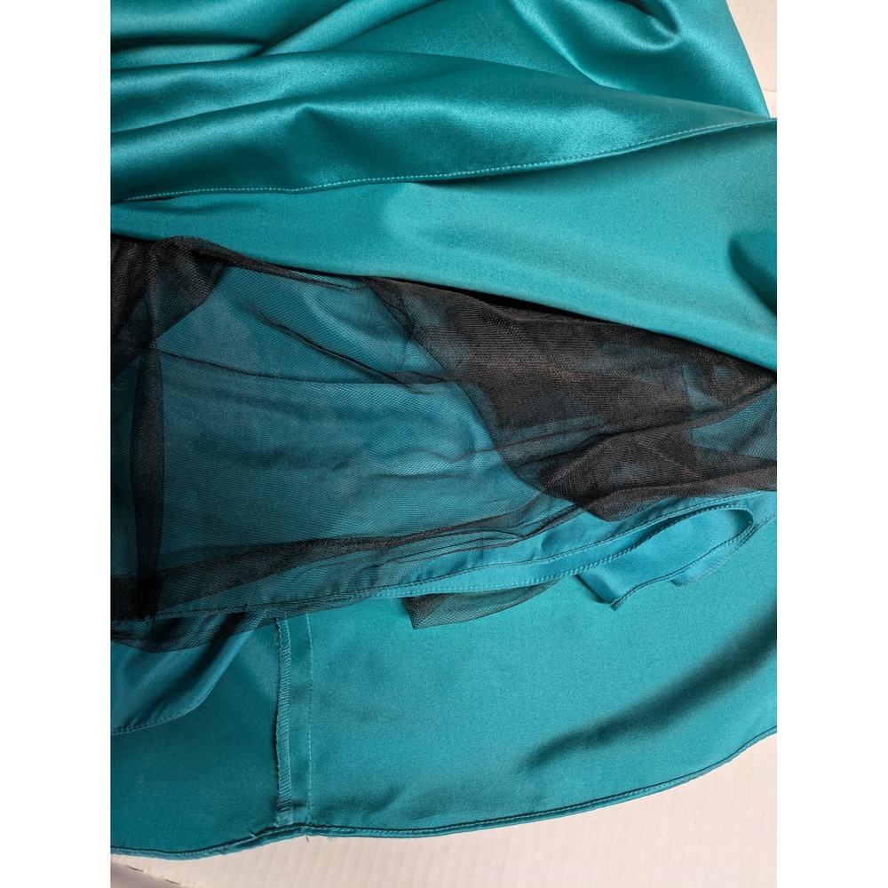 David's Bridal Strapless Gown Womens 10 Teal Ruched Satin Formal Bridesmaid 8567 - Picture 10 of 11